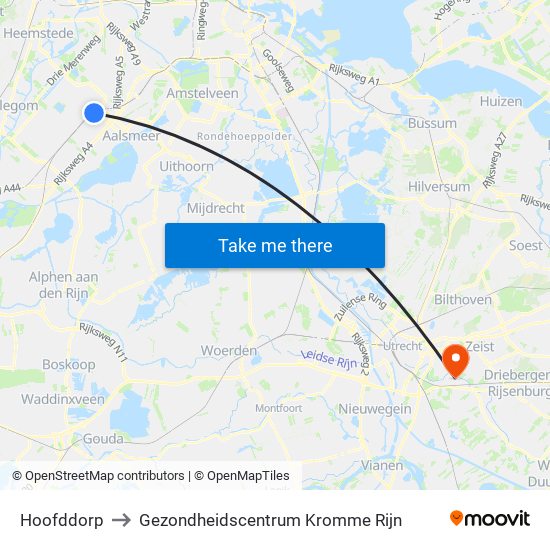 Hoofddorp to Gezondheidscentrum Kromme Rijn map