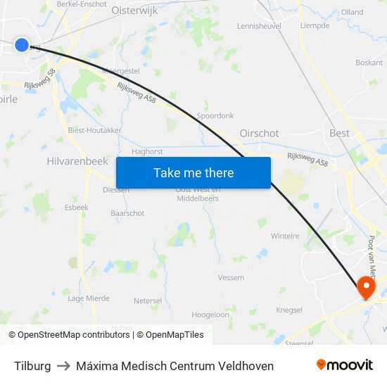 Tilburg to Máxima Medisch Centrum Veldhoven map