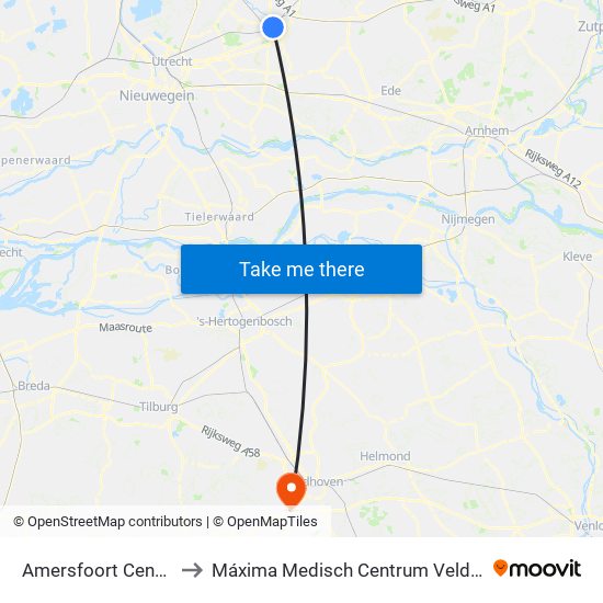Amersfoort Centraal to Máxima Medisch Centrum Veldhoven map