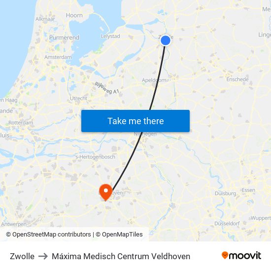Zwolle to Máxima Medisch Centrum Veldhoven map