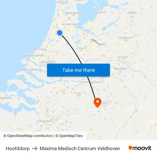 Hoofddorp to Máxima Medisch Centrum Veldhoven map