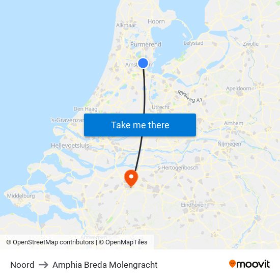 Noord to Amphia Breda Molengracht map