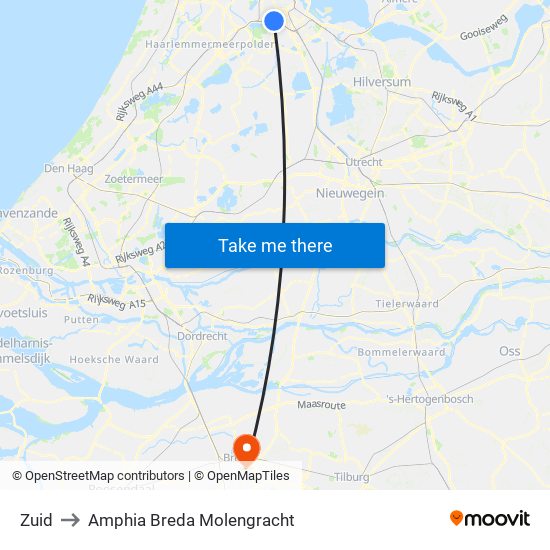 Zuid to Amphia Breda Molengracht map