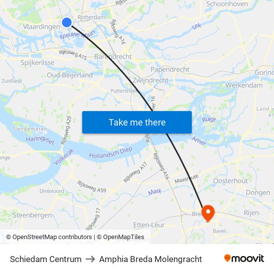 Schiedam Centrum to Amphia Breda Molengracht map