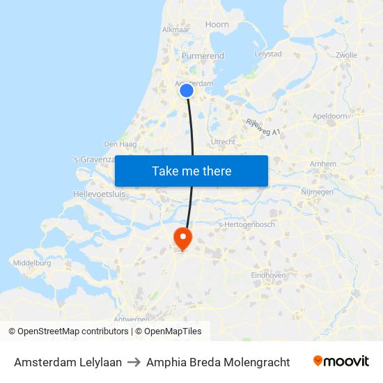 Amsterdam Lelylaan to Amphia Breda Molengracht map
