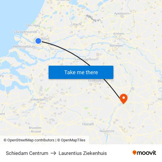 Schiedam Centrum to Laurentius Ziekenhuis map