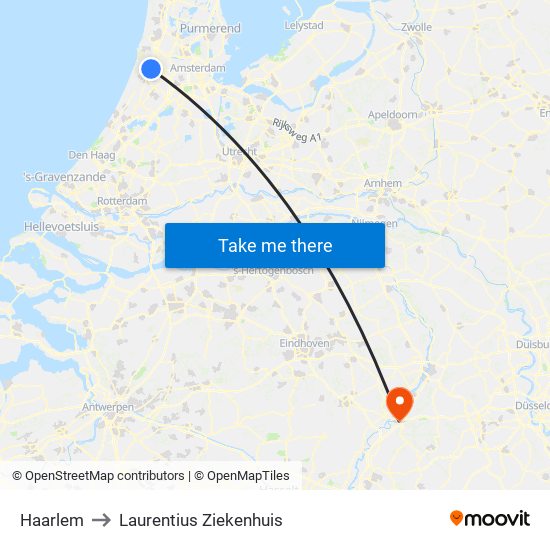 Haarlem to Laurentius Ziekenhuis map