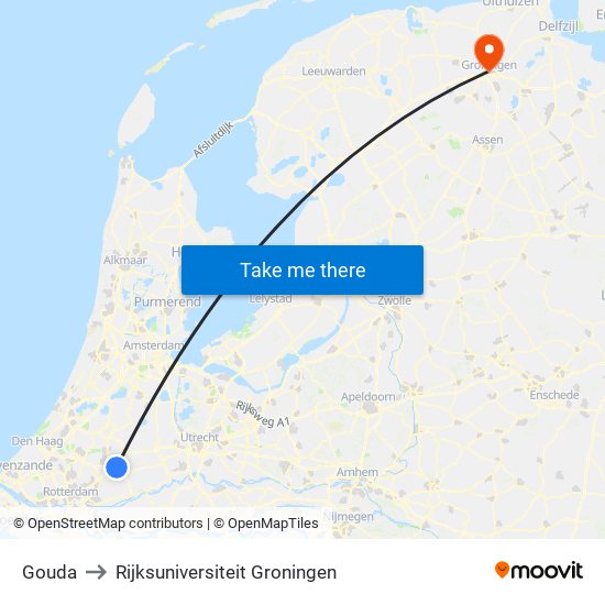 Gouda to Rijksuniversiteit Groningen map