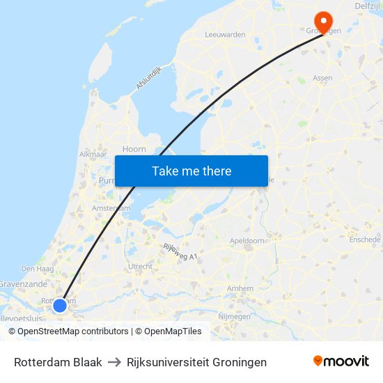 Rotterdam Blaak to Rijksuniversiteit Groningen map