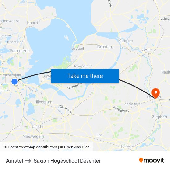 Amstel to Saxion Hogeschool Deventer map