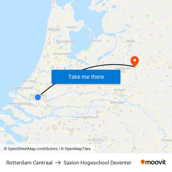 Rotterdam Centraal to Saxion Hogeschool Deventer map