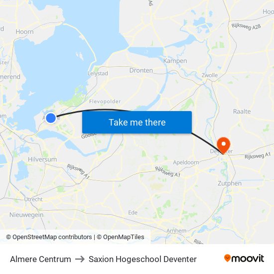 Almere Centrum to Saxion Hogeschool Deventer map