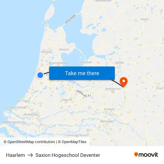 Haarlem to Saxion Hogeschool Deventer map