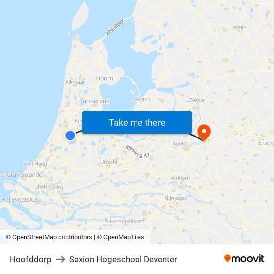 Hoofddorp to Saxion Hogeschool Deventer map