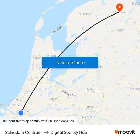 Schiedam Centrum to Digital Society Hub map