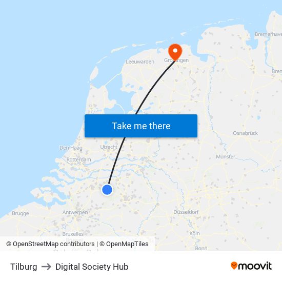Tilburg to Digital Society Hub map