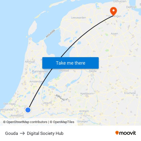 Gouda to Digital Society Hub map