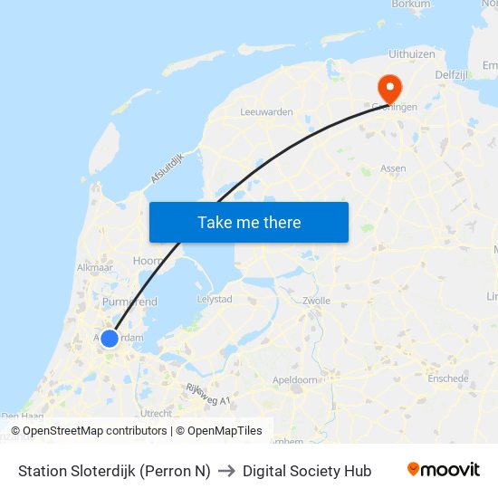 Station Sloterdijk (Perron N) to Digital Society Hub map