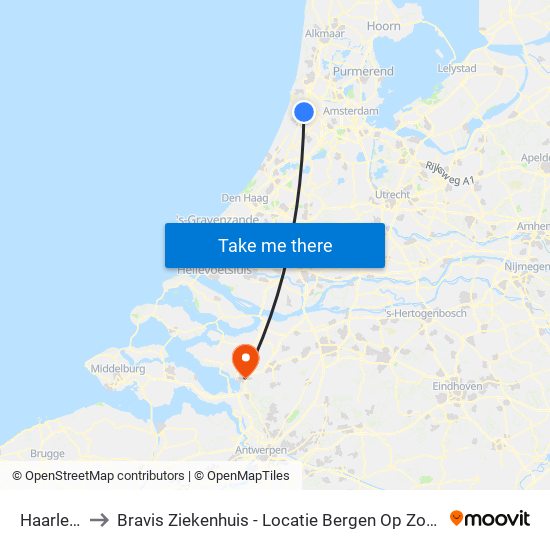 Haarlem to Bravis Ziekenhuis - Locatie Bergen Op Zoom map