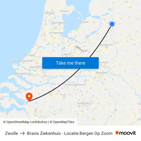 Zwolle to Bravis Ziekenhuis - Locatie Bergen Op Zoom map