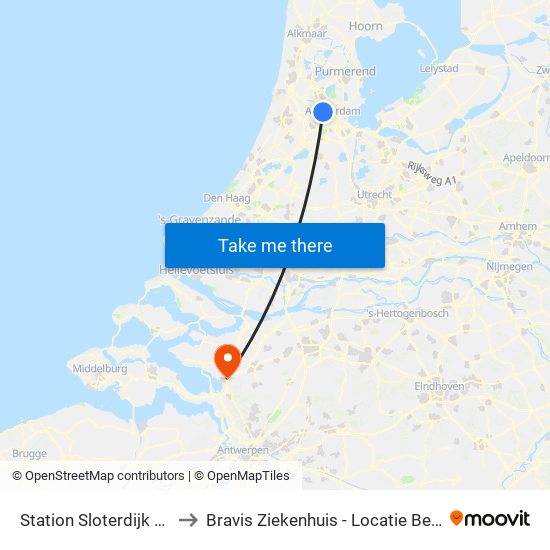 Station Sloterdijk (Perron N) to Bravis Ziekenhuis - Locatie Bergen Op Zoom map