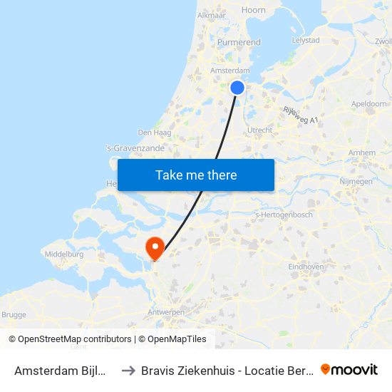 Amsterdam Bijlmer Arena to Bravis Ziekenhuis - Locatie Bergen Op Zoom map