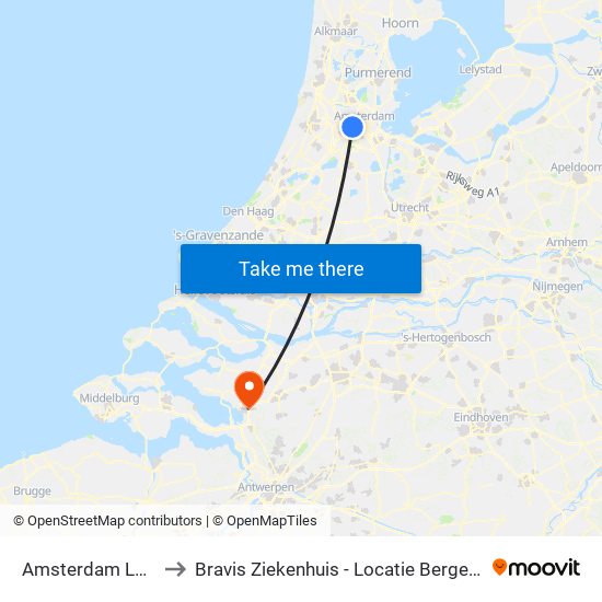 Amsterdam Lelylaan to Bravis Ziekenhuis - Locatie Bergen Op Zoom map