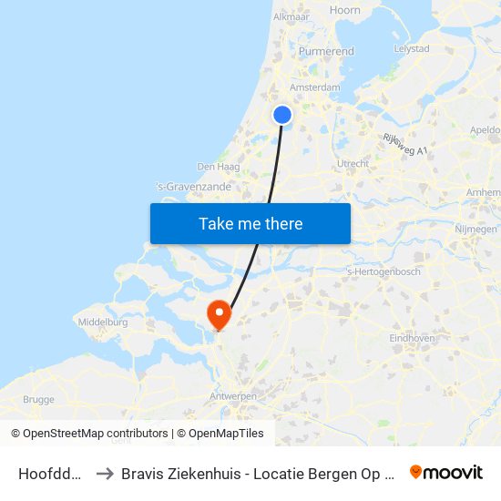 Hoofddorp to Bravis Ziekenhuis - Locatie Bergen Op Zoom map