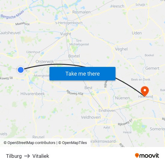 Tilburg to Vitaliek map