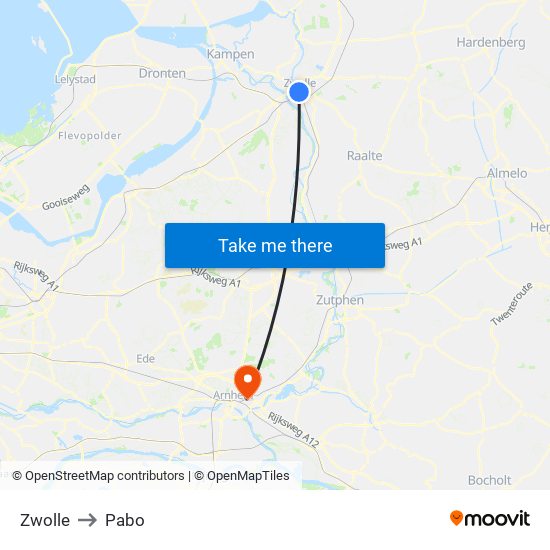 Zwolle to Pabo map