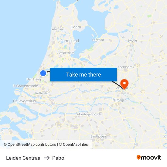 Leiden Centraal to Pabo map