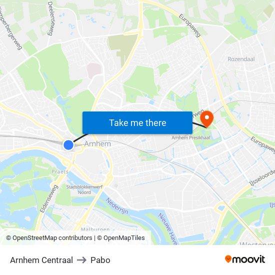 Arnhem Centraal to Pabo map