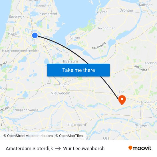 Amsterdam Sloterdijk to Wur Leeuwenborch map