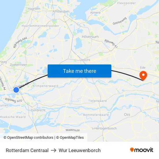 Rotterdam Centraal to Wur Leeuwenborch map