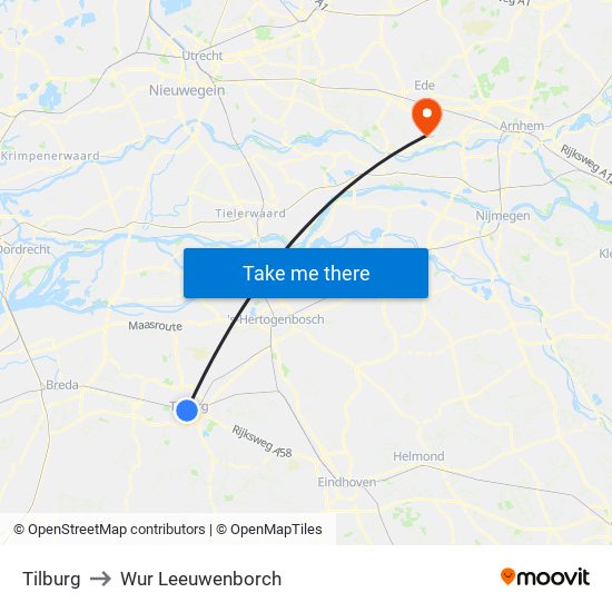 Tilburg to Wur Leeuwenborch map