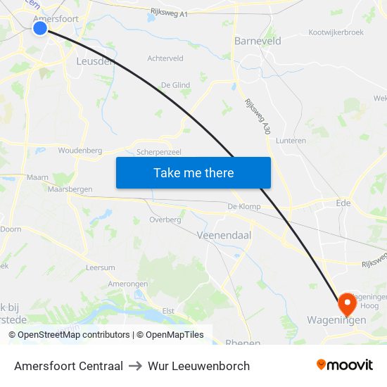 Amersfoort Centraal to Wur Leeuwenborch map