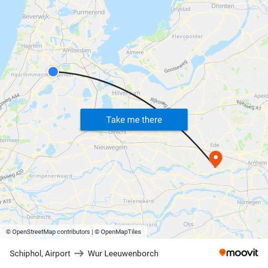 Schiphol, Airport to Wur Leeuwenborch map