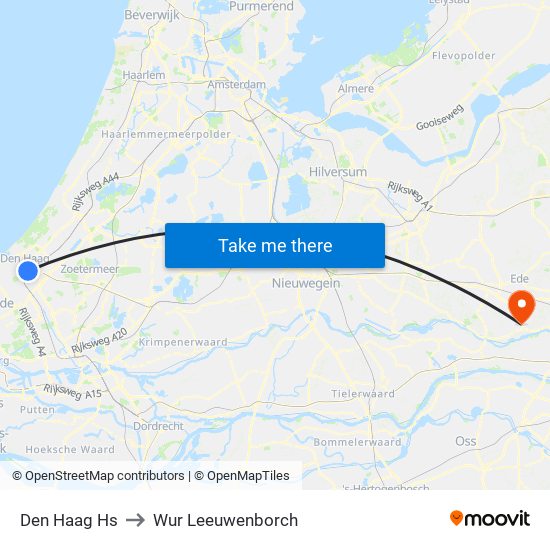 Den Haag Hs to Wur Leeuwenborch map