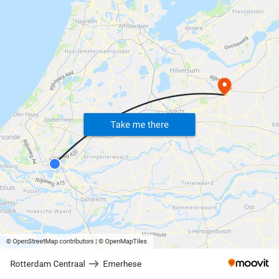 Rotterdam Centraal to Emerhese map