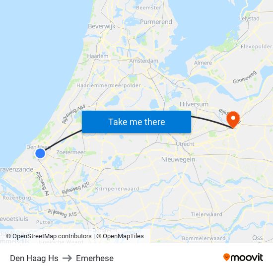 Den Haag Hs to Emerhese map