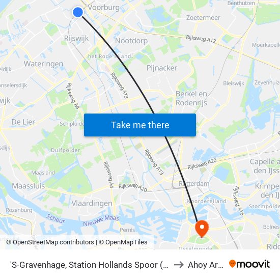 'S-Gravenhage, Station Hollands Spoor (Perron A) to Ahoy Arena map
