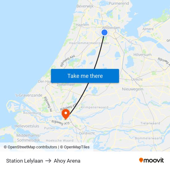 Station Lelylaan to Ahoy Arena map