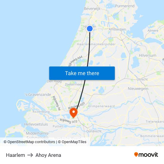 Haarlem to Ahoy Arena map