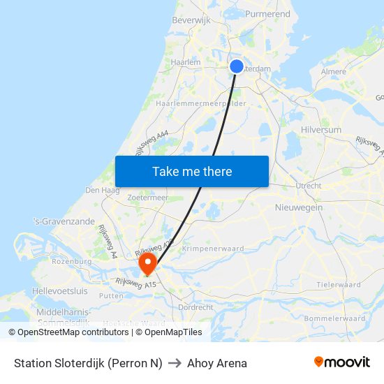 Station Sloterdijk (Perron N) to Ahoy Arena map