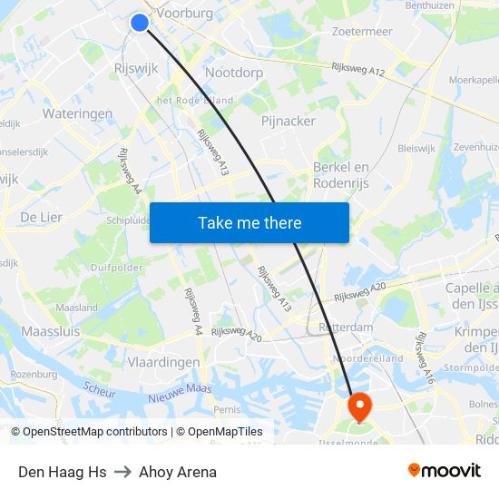 Den Haag Hs to Ahoy Arena map