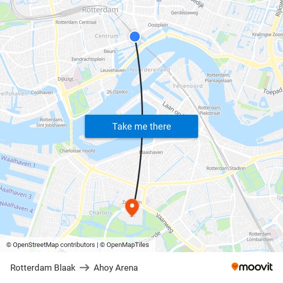 Rotterdam Blaak to Ahoy Arena map