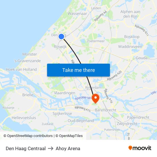 Den Haag Centraal to Ahoy Arena map