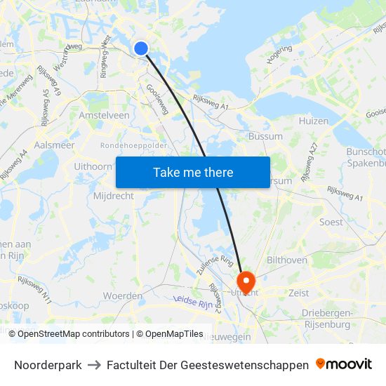 Noorderpark to Factulteit Der Geesteswetenschappen map