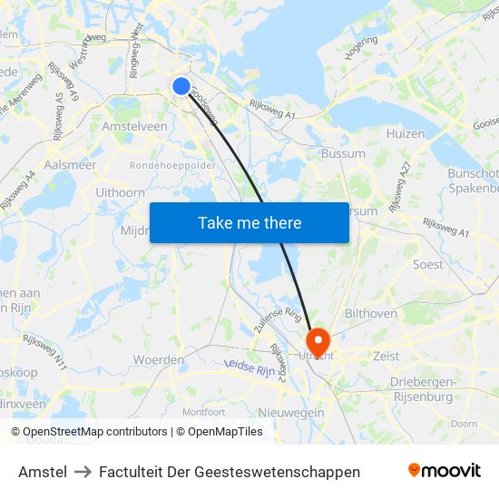 Amstel to Factulteit Der Geesteswetenschappen map