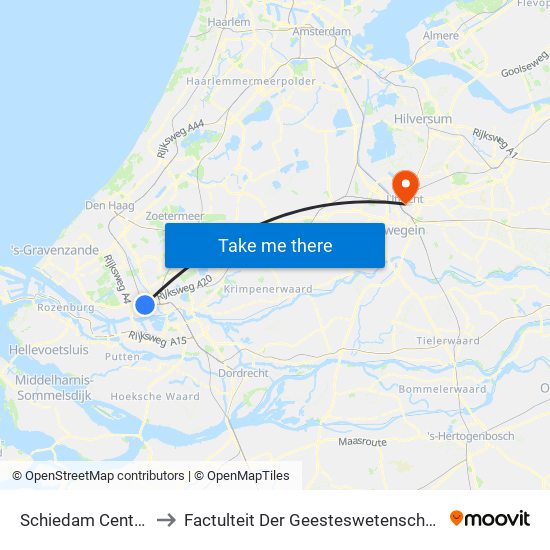 Schiedam Centrum to Factulteit Der Geesteswetenschappen map